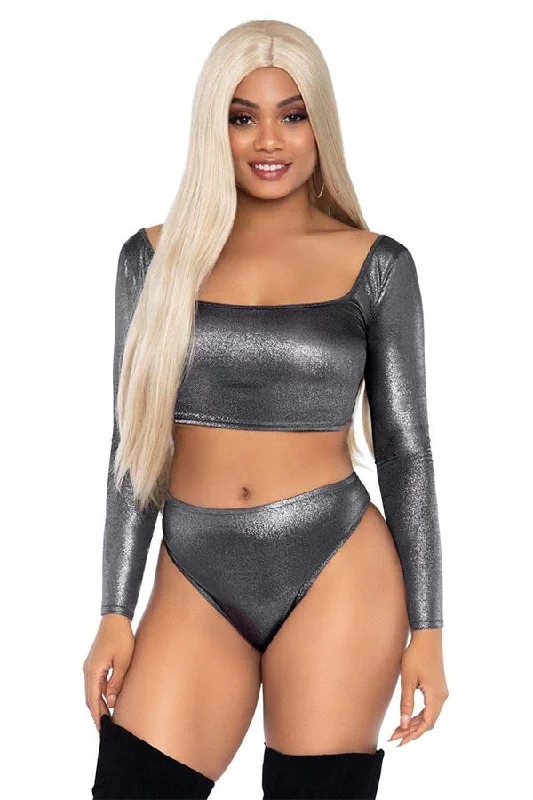 2 Pc Shimmer Crop Top and Thong