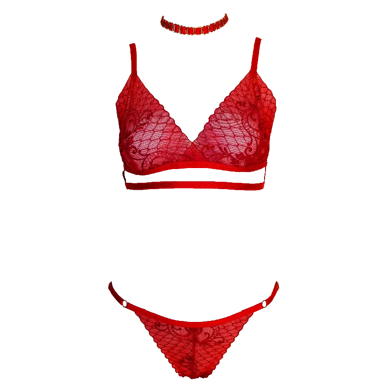 Antoinette lace lingerie set red