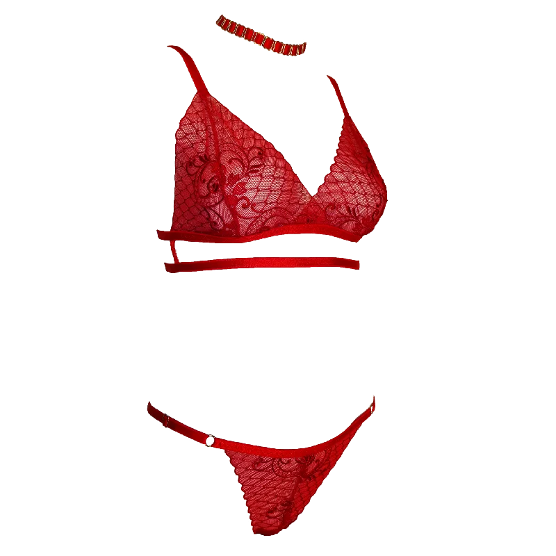 Antoinette lace lingerie set red