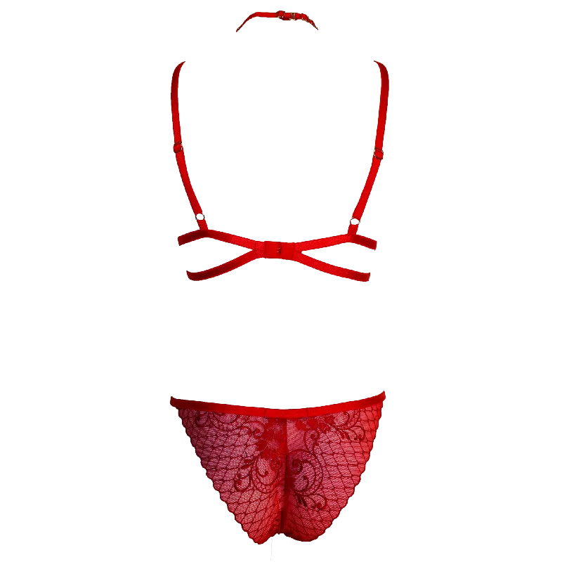 Antoinette lace lingerie set red