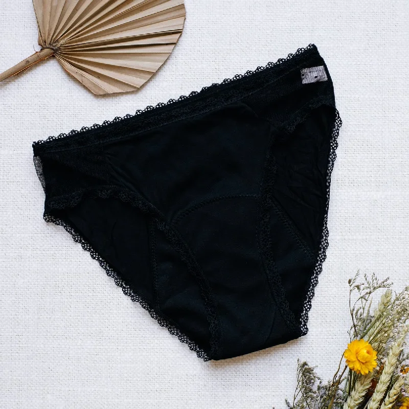 Black transparent period underwear with laces