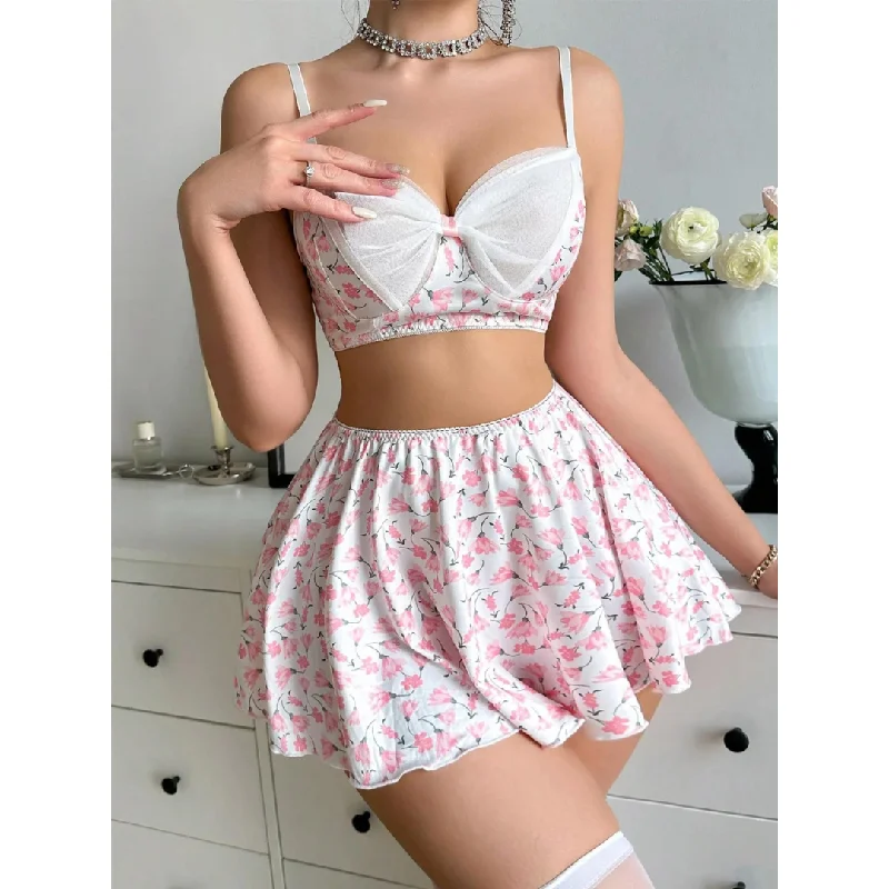 Bow Bralette Lingerie Skirt Set