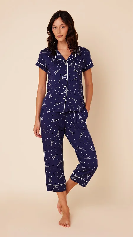 Cats PJ Set-Short Sleeve Capri-Navy