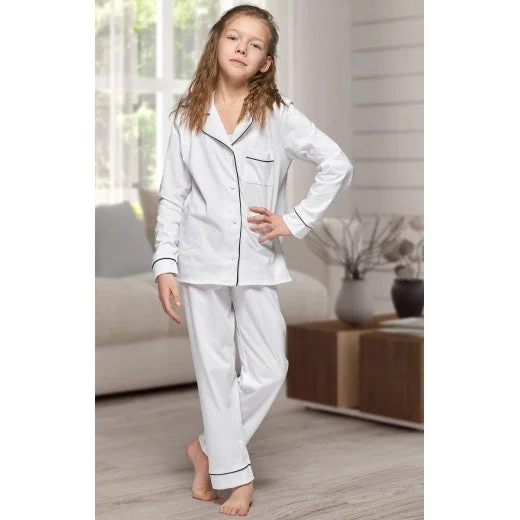 Children's White Long Cotton Pyjama Set