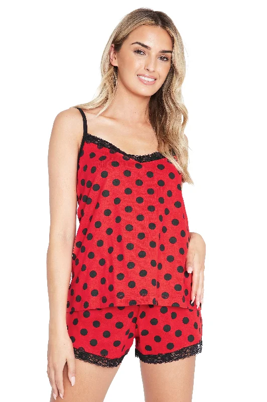 CityComfort Ladies Pyjamas, Women’s 2 Piece Nightwear, RED SPOTS Pjs Set