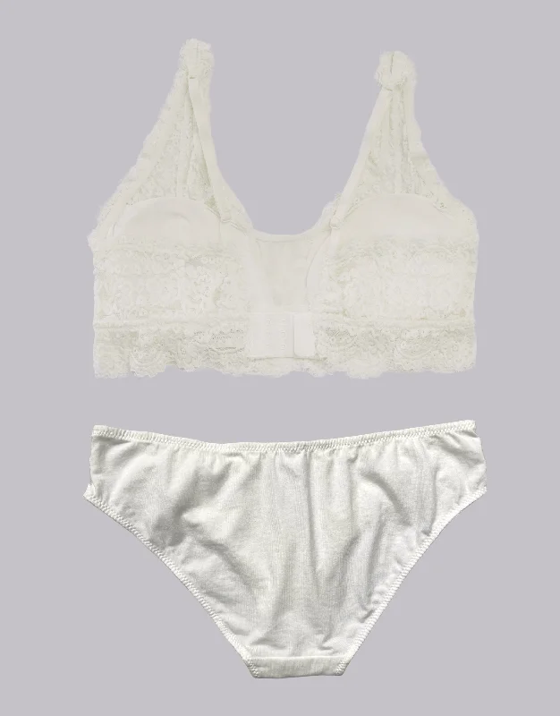 Floral Jacquard Plunge Bralette Set - Ivory