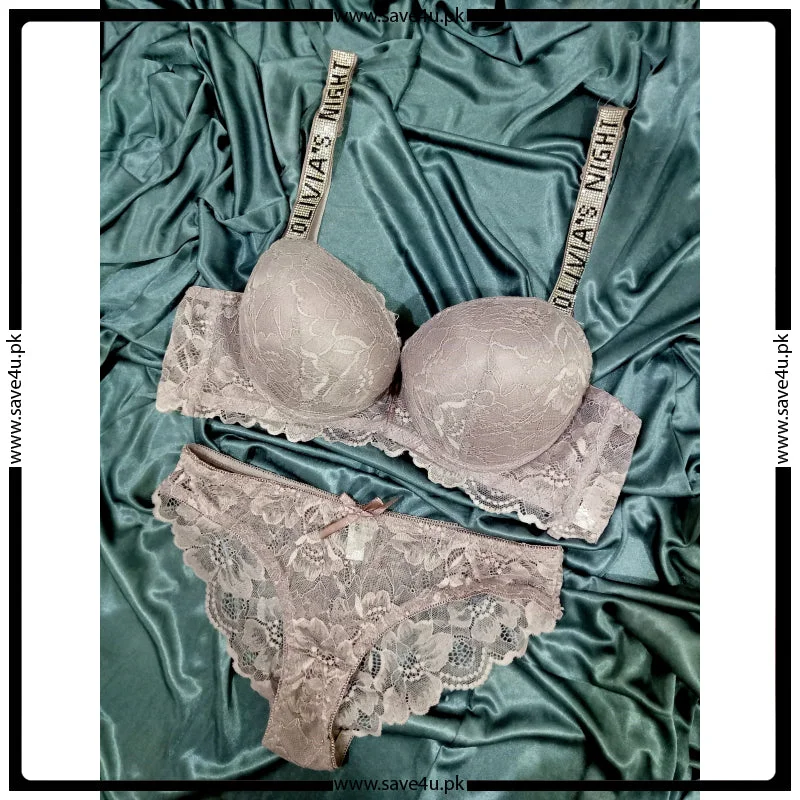 Floral Lace Padded Push up Bra Set