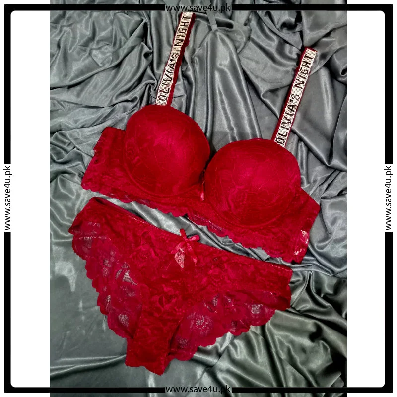 Floral Lace Padded Push up Bra Set