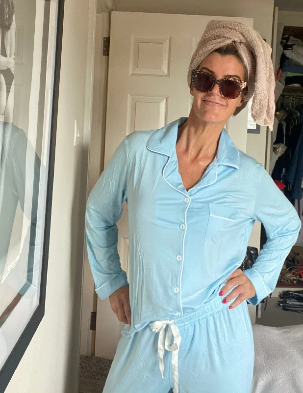 Dusk Full Button Pyjamas in Powder Blue