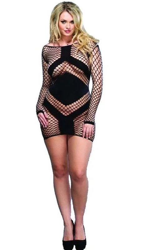 Diamond Net Long Sleeve Mini Dress