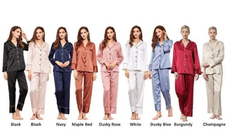 Personalised Long Satin Pyjamas - Various Colour Options