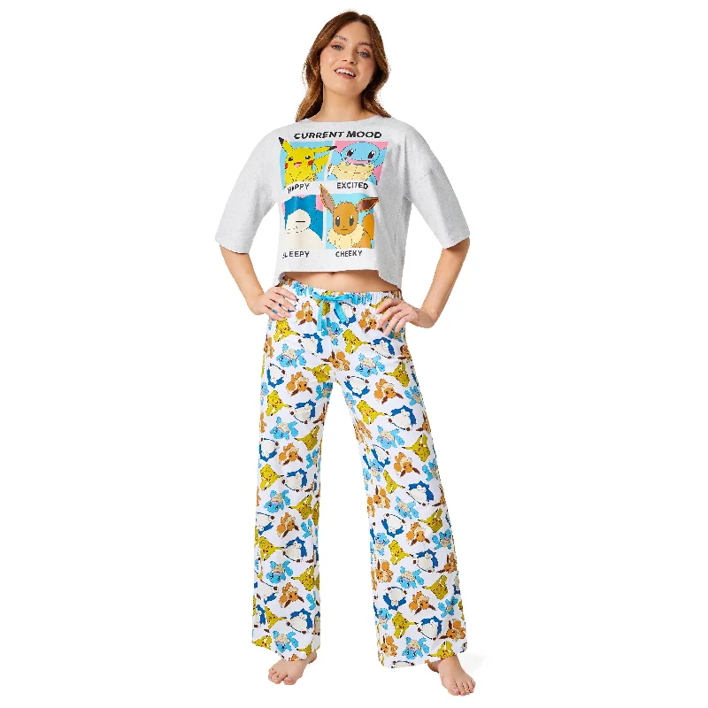 Pokemon Pyjamas for Women and Teenagers - Pikachu Nightwear T-Shirt & Long Bottoms