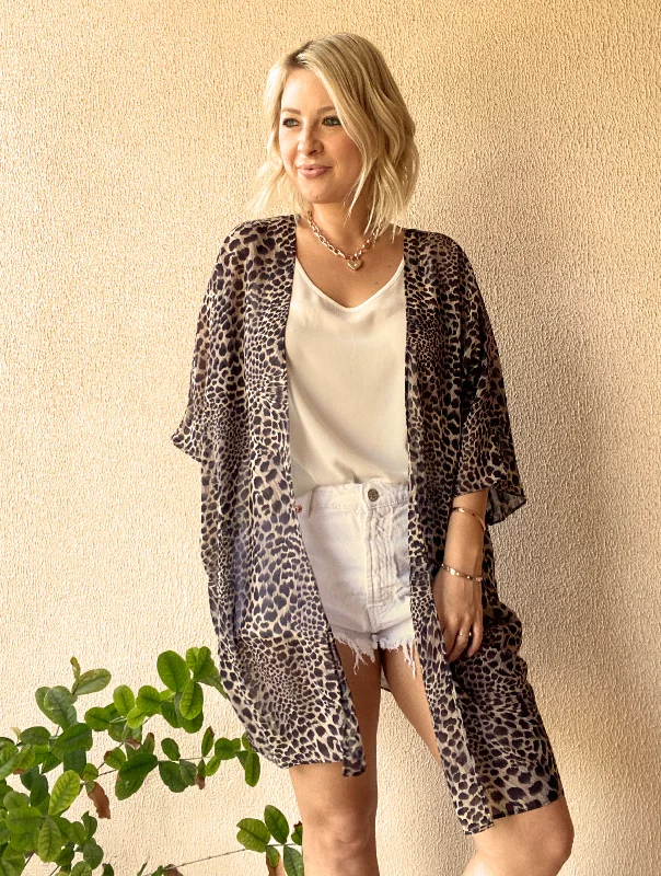 Brown leopard print kimono