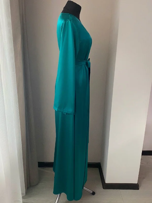 Green satin robe long Handmade