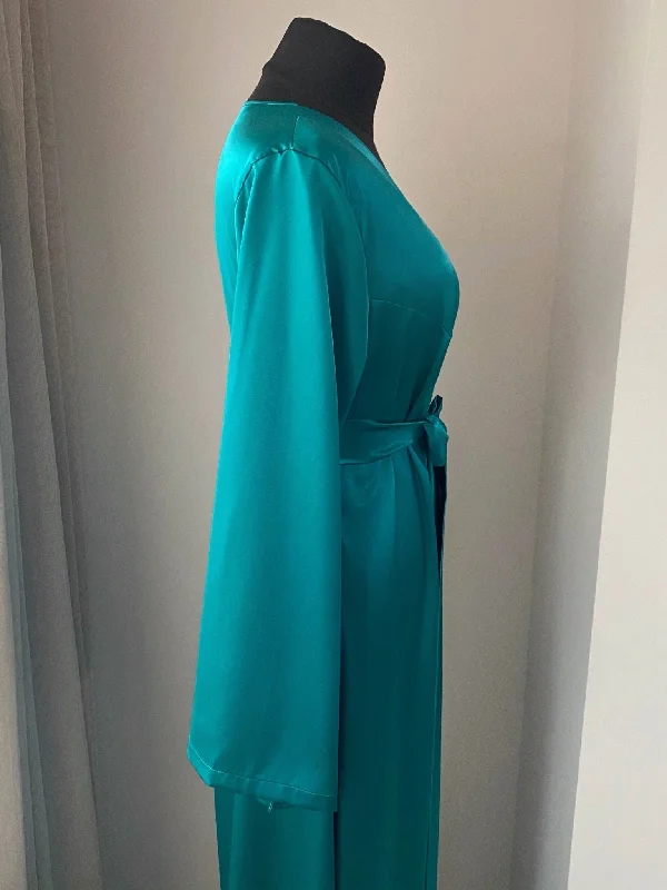 Green satin robe long Handmade