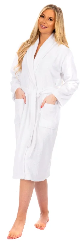 Ladies White Cotton Towelling Shawl Collar Bathrobe