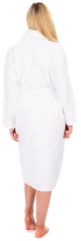 Ladies White Cotton Towelling Shawl Collar Bathrobe