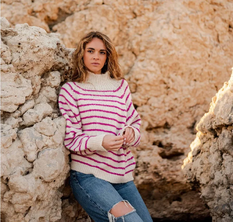 D MerSea Salt and Sea Turtleneck Sweater - buttercream/magenta stripe