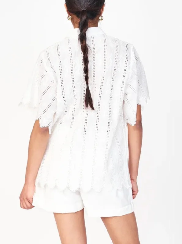 Mirth Harbour Blouse in White Vine Eyelet