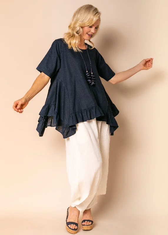 Shiloh Linen Blend Top in Navy