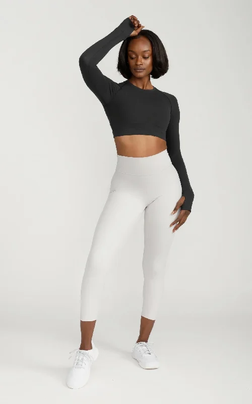 Long Sleeve Fitted Crop Top in Black