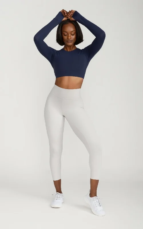 Long Sleeve Fitted Crop Top in Navy