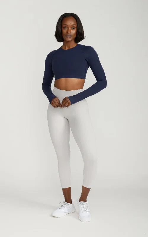 Long Sleeve Fitted Crop Top in Navy