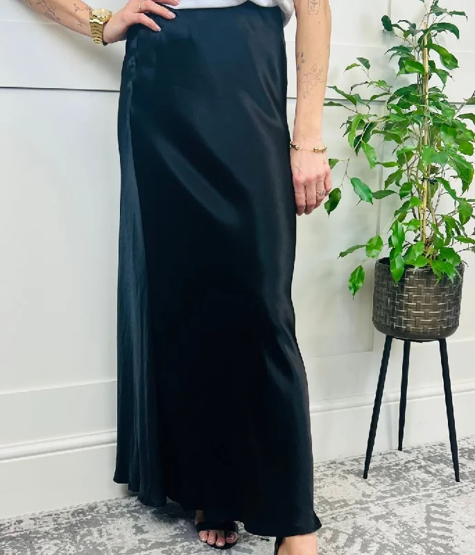 Black Satin Maxi Slip Skirt