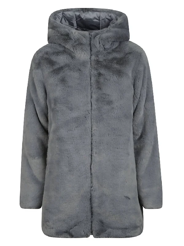 Bridget Reversible Alternative Down Faux Fur Jacket In Blue Fog