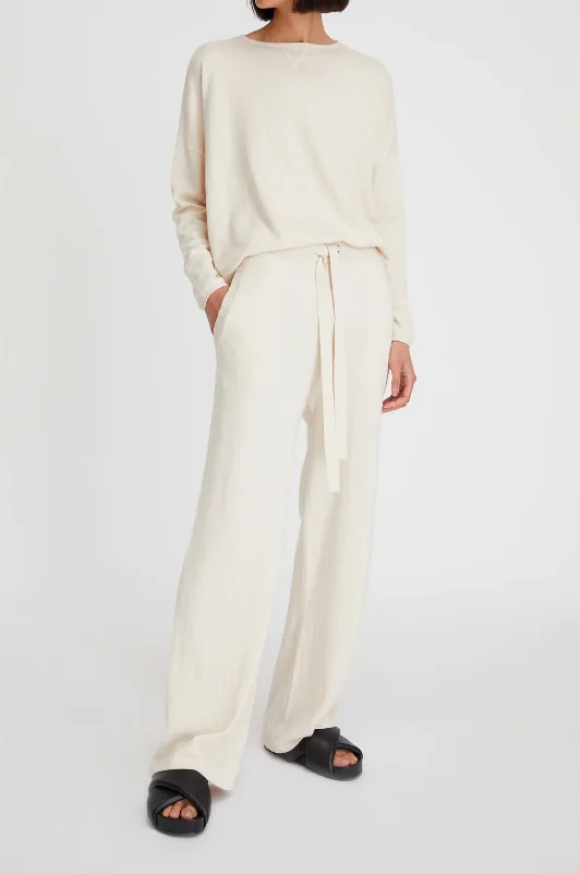 Cotton Cashmere Wide Leg Pant in Oat