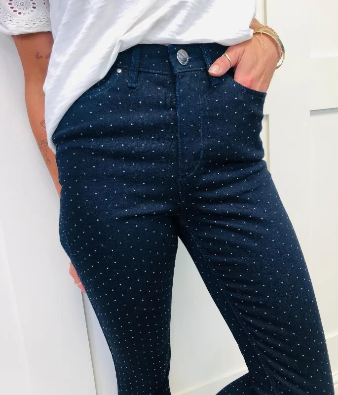 Dobby Spot Button Hem Jeans