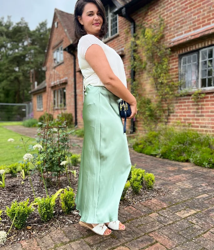 Sage Green Satin Maxi Skirt