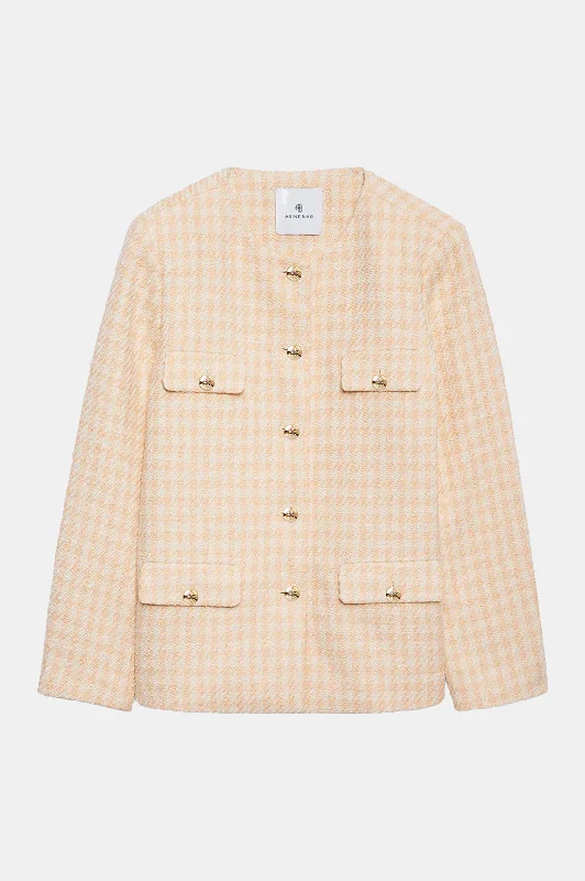 Janet Houndstooth Jacket in Cream & Peach