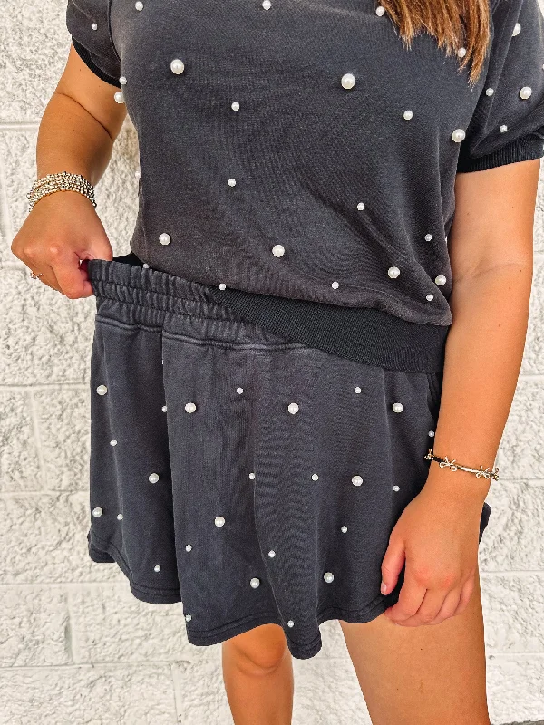 Pearl Dreaming Washed Black Embellished Skort