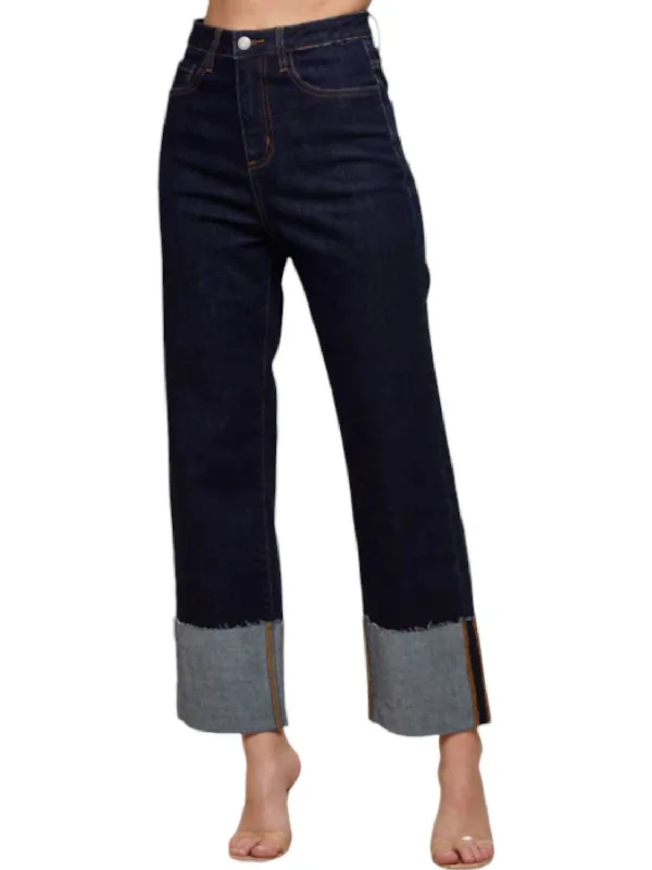 Sarah Straight Leg Cuffed Ankle Jean In Dark Wash