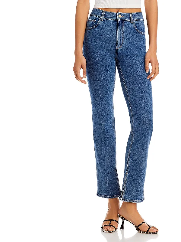 Womens Pocket High Rise Straight Leg Jeans