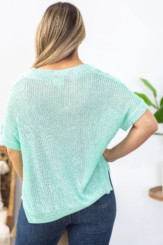 Mint Lightweight V-Neck Sweater Top