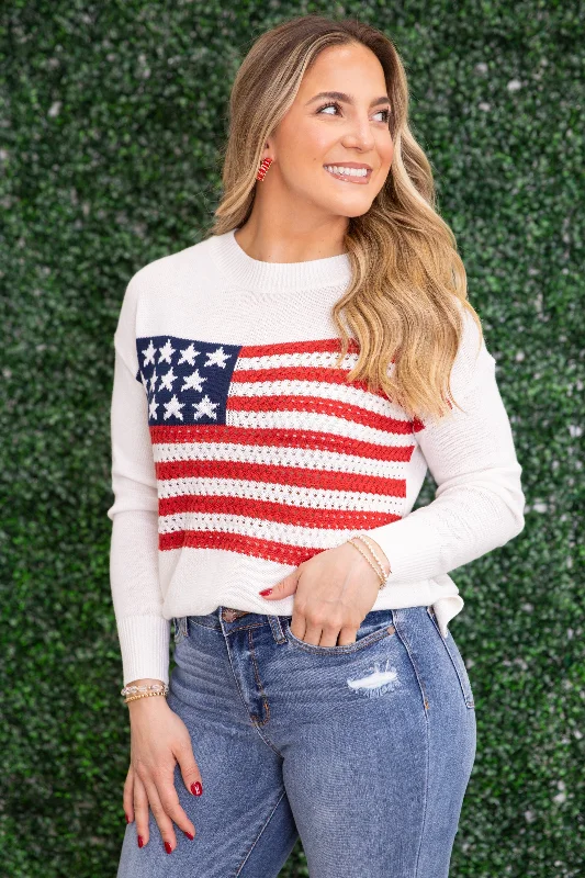 Off White Crochet American Flag Knit Top