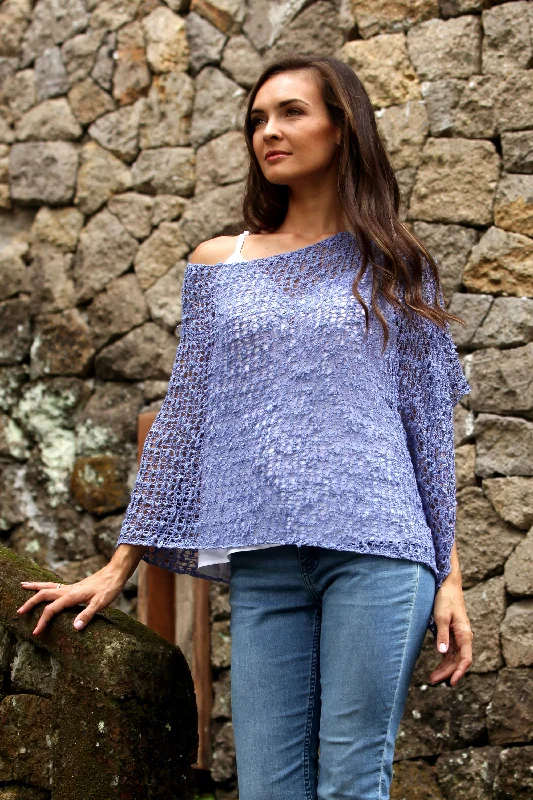 Periwinkle Sanur Shade Lightweight Hand-Crocheted Poncho in Periwinkle from Bali