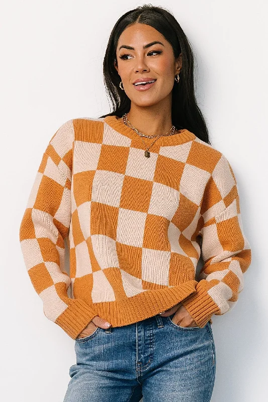 Quincy Checkered Sweater | Pumpkin Spice