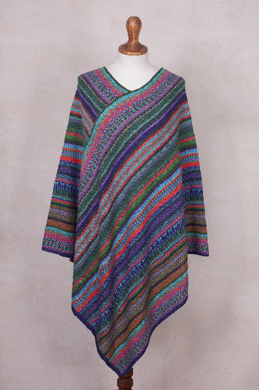 Stripes in Bloom Fuchsia and Multi-Color Striped Acrylic Knit Poncho