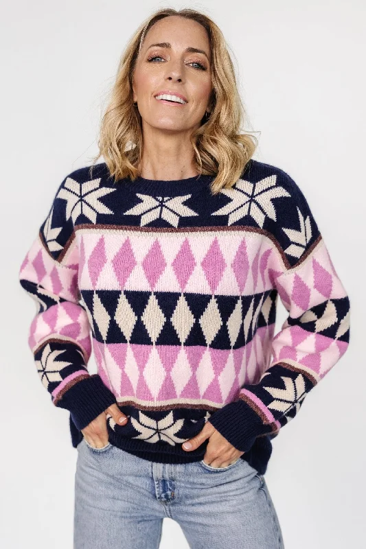 Zermatt Sweater | Navy + Pink Print