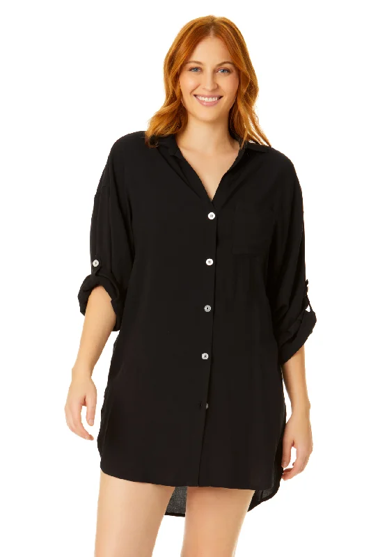 Anne Cole Plus - Women's Button Down Shirt Swimsuit Cover Up