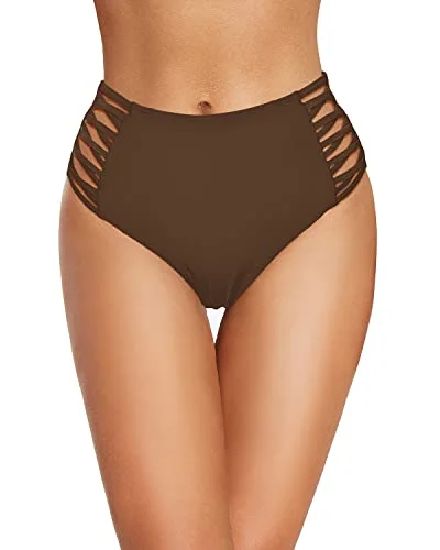 Full Coverage High Waisted Bikini Bottoms For Summer-Brown