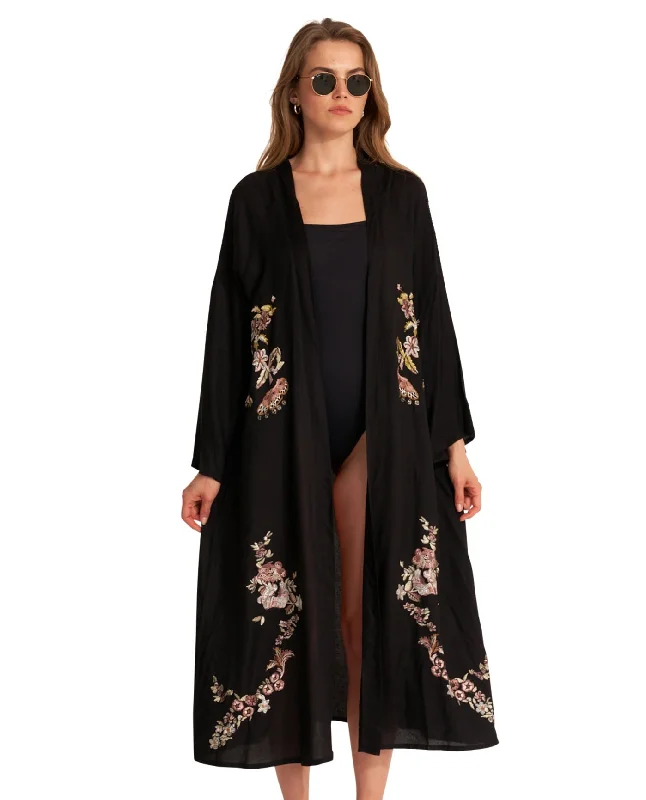 Gottex Beach Life Peacock Embroidered Cover Up Kimono