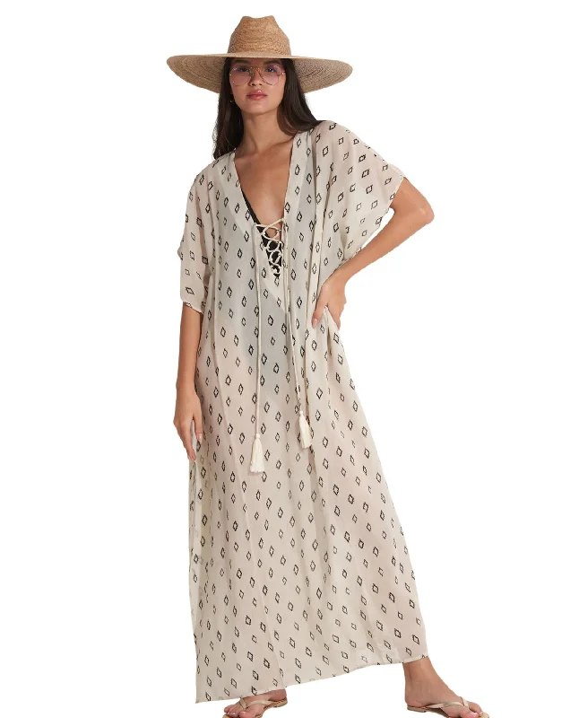 Gottex Beach Life Maya Lace Up Maxi Cover Up Kaftan