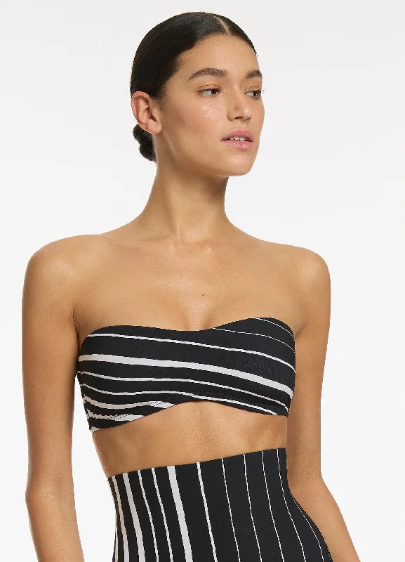 Lunar Stripe Minimal Bandeau Bikini Top - Black/Chalk