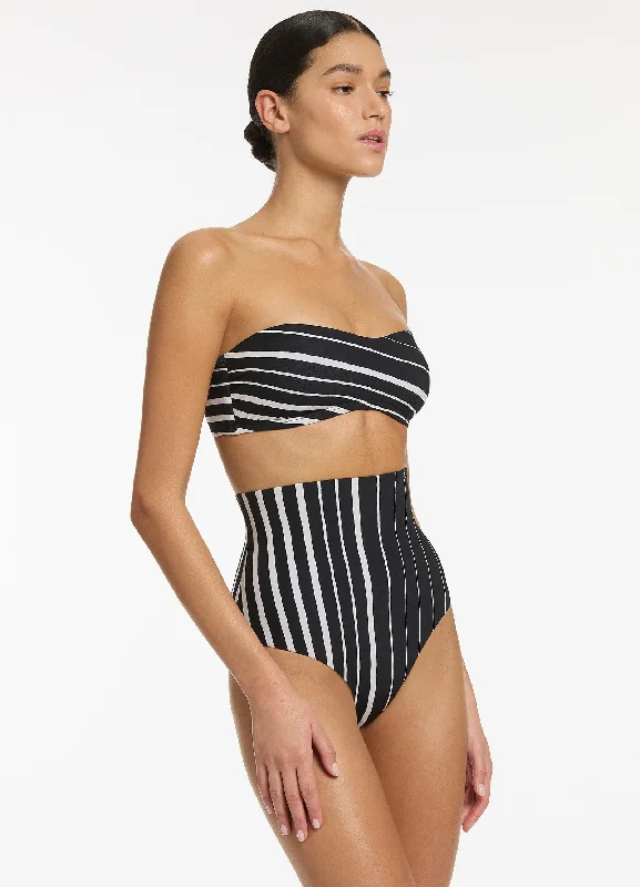 Lunar Stripe Minimal Bandeau Bikini Top - Black/Chalk