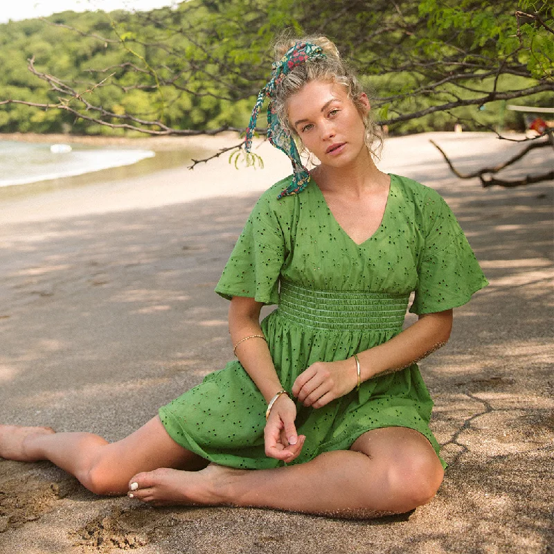 Smocked Dress, Green Eyelet