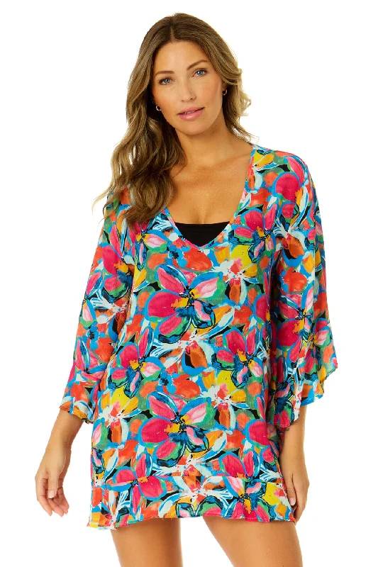 Women's Amalfi Floral Flounce V Neck Tunic Swimsuit Cover Up